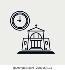 Time icon design concept. Clock and church sign. Vector illustration.