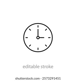 Time icon design. Wall clock, linear style icon. Simple round wall clock. Editable stroke width.