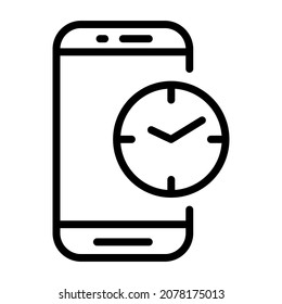 Time icon in device screen. Clock pictogram. Flat symbol for web. Line stroke. Isolated on white background. Vector eps10