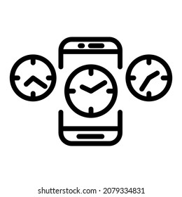 Time icon in device screen. Clock pictogram. Flat symbol for web. Line stroke. Isolated on white background. Vector eps10
