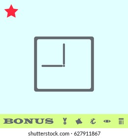 Time icon flat. Grey pictogram on blue background. Vector illustration symbol and bonus buttons medal, cow, earth, eye, calculator