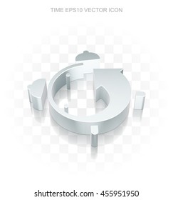Time icon: Flat metallic 3d Alarm Clock, transparent shadow on light background, EPS 10 vector illustration.