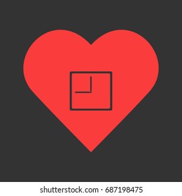 Time icon flat. Simple pictogram on heart background. Vector illustration symbol