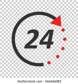 Time icon. Flat vector illustration 24 hours on isolated background.