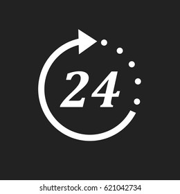 Time icon. Flat vector illustration 24 hours on black background.