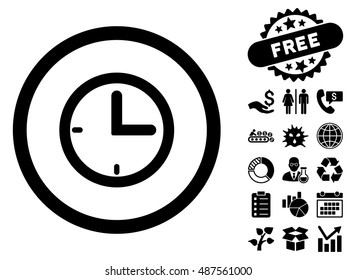 Time icon with free bonus clip art. Vector illustration style is flat iconic symbols, black color, white background.