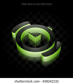 Time icon: Green 3d Watch made of paper tape on black background, transparent shadow, EPS 10 vector illustration.