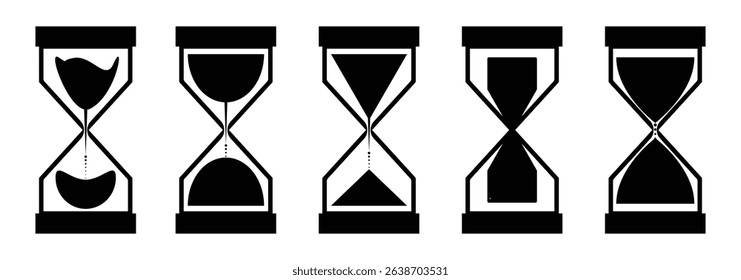 time icon. hourglass icon vector on white background. Minimalist silhouette of an hourglass with flowing sand.