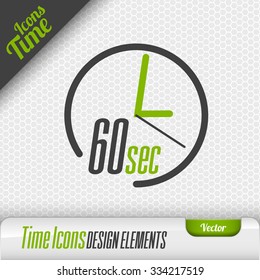 Time icon on the gray background. 60 seconds symbol. Vector design elements.