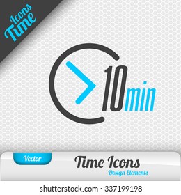 Time icon on the gray background. 10 minutes symbol. Vector design elements.