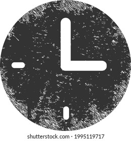 Time icon with scratched effect. Isolated vector time symbol with scratched rubber texture on a white background.