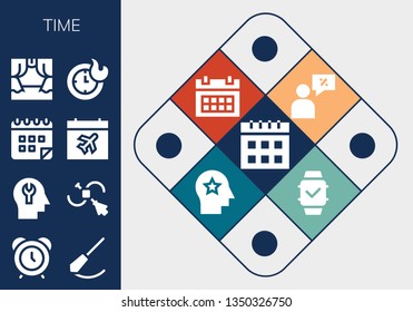 time icon set. 13 filled time icons.  Simple modern icons about  - Calendar, Alarm clock, Pendulum, Mind, Vector, Scene, Clocks, Salesman, Smartwatch