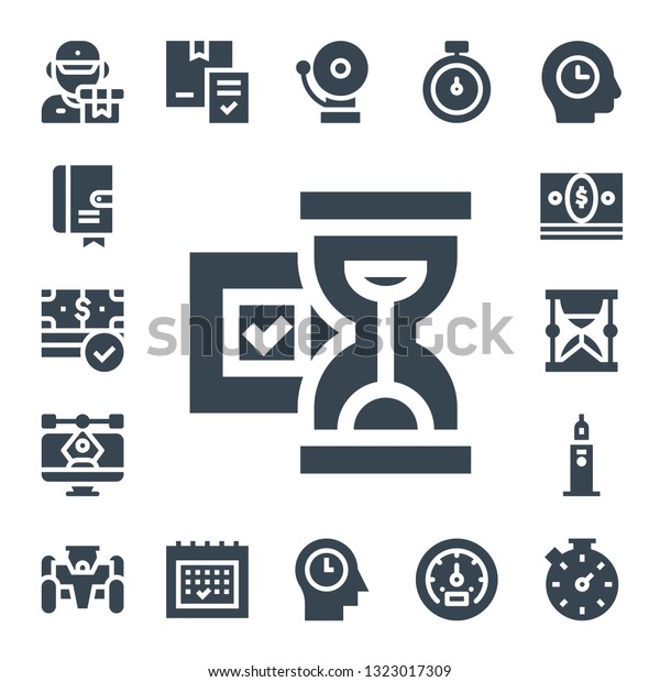 time icon\
set. 17 filled time icons.  Simple modern icons about  - Delivery,\
Agenda, Money, Hourglass, Vector, Clock tower, Race car, Calendar,\
Alarm, Mind, Stopwatch,\
Tachometer