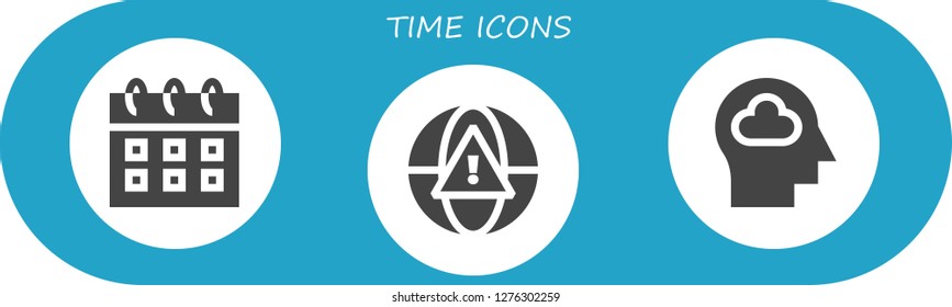 time icon set. 3 filled time icons. Simple modern icons about  - Calendar, Alarm, Mind