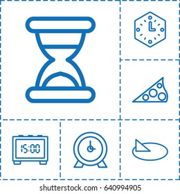 Time icon. set of 6 time outline icons such as clock, wall clock, sundial, hourglass