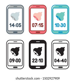 Time icon set. Alarm clock symbol on the mobile screen