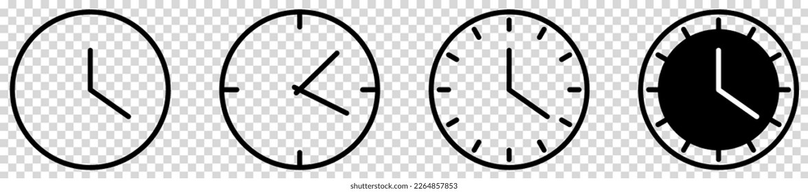 Time icon set. Clock symbols. Design can use for web and mobile app. Vector illustration isolated on transparent background