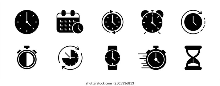 time icon set. time and clock thin line style icon. vector illustration