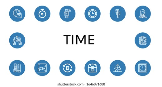 conjunto de iconos de tiempo. Colección de iconos de reloj Clock, Stopwatch, Smartwatch, Measuring, Manager, Watch strap, Seo, Tiempo de procesamiento, Calendario, Envío, Gestionar, reloj Cuckoo