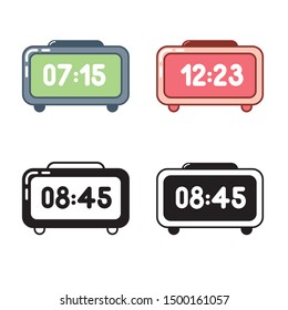 Time icon set. Electronic table clock black and colorful concept design