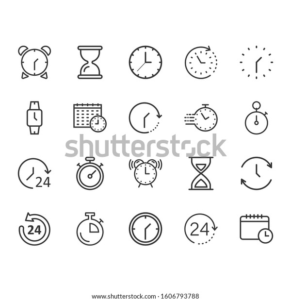 Time icon set in flat style. Agenda clock vector\
illustration on white isolated background. Sandglass, wristwatch\
timer business concept.