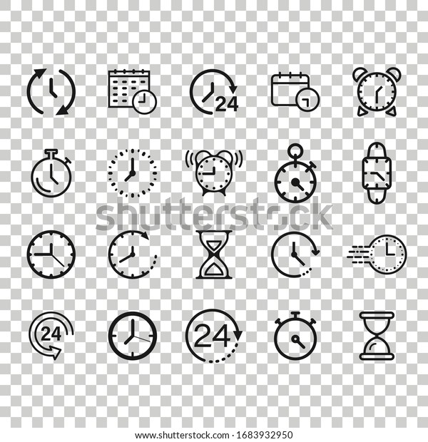 Time icon set in flat style. Agenda clock vector\
illustration on white isolated background. Sandglass, wristwatch\
timer business concept.