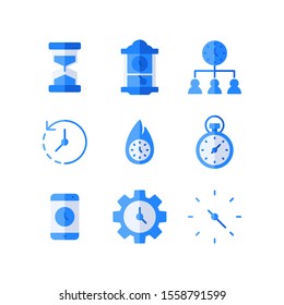 Time icon set = Hourglass, Antique Alarm, Hierarchy, clockwise, fire time, stopwatch, smartphone, setting and wall clock