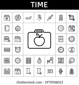 time icon set. line icon style. time related icons such as smartwatch, police box, vhs, alarm clock, calendar, limited time, wall clock, clock, agenda, newtons cradle, sleep