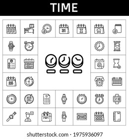 time icon set. line icon style. time related icons such as smartwatch, vhs, calendar, alarm clock, wall clock, clock, agenda, remove user, sleep, wedding planning, stopclock