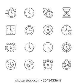 Time icon set, modern design, clock, timer, stopwatch, alarm, countdown, customizable stroke, vector, illustration