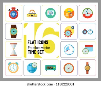 Time Icon Set. Time Is Money Management Calendar Time World Time Alarm Clock Sandglass Round-the-clock Sign Electronic Alarm Clock Wristwatch