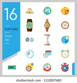 Time Icon Set. Time Is Money Time Management Calendar Time World Alarm Clock Sandglass Round-the-clock Sign Electronic Alarm Clock Wristwatch Watch
