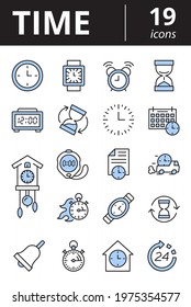 Time icon set. Outline icons collection in color. Simple linear vector illustration.