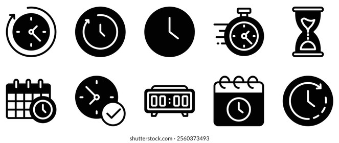 Time Icon Set Precise Solid Style Collection for Scheduling and Management