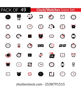 Time icon set. Timer, alarm, schedule, hourglass, clock icons. Solid icon collection.