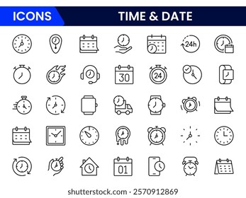 Time icon set. Timer, alarm, schedule, hourglass, clock icons. Solid icon collection.