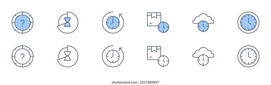 Time icon set in two styles, Duotone and Thin Line style. Editable stroke. lead time, time, lose, back in time.