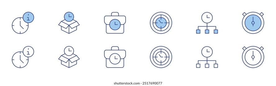 Time icon set in two styles, Duotone and Thin Line style. Editable stroke. time, time management, manager, timing, work.