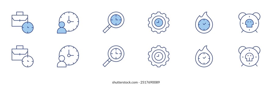 Time icon set in two styles, Duotone and Thin Line style. Editable stroke. time management, time, job.