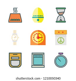 time icon set. vector set about stopwatch, oven, timer and wristwatch icons set.