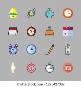 time icon set. vector set about alarm clock, stopclock, oven and timer icons set.
