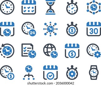 Time icon set - vector illustration . clock, watch, calendar, schedule, date, month, timer, stopwatch, deadline, icons . (Blue Series)