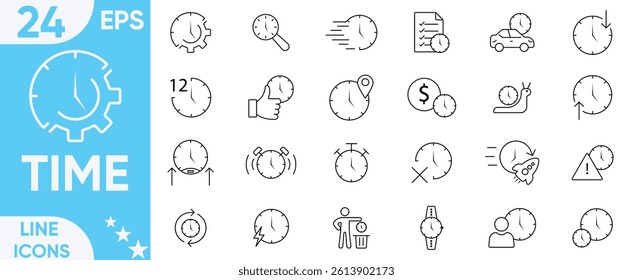 Time icon set.hour, calendar, alarm, countdown, Timer, alarm, schedule, hourglass, clock icons, Clock, speed, alarm, recovery, time, date and more.Vector and illustrator set.