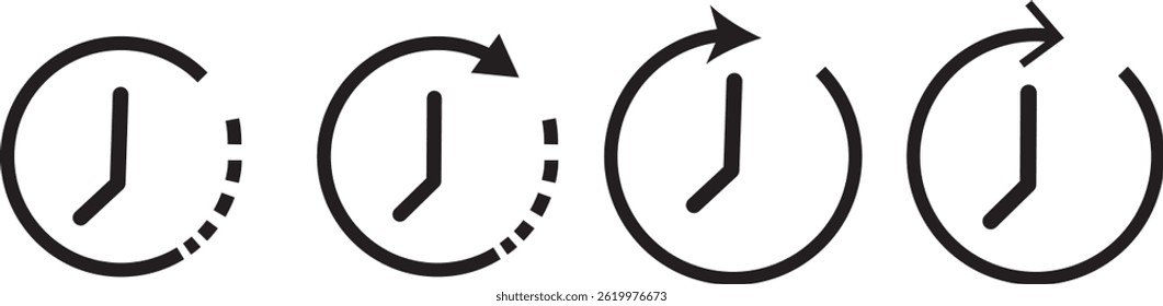 Time icon symbol. Fast time simple outline icon. Flat sign long shadow clock icon vactor.
