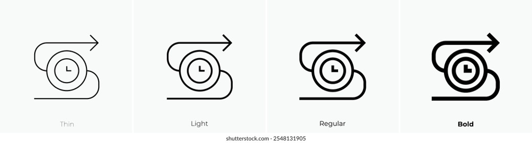 icono de hora. Diseño de estilo delgado, ligero, regular y audaz aislado sobre fondo blanco