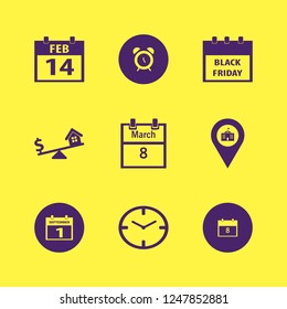 time icon. time vector icons set university location, black friday calendar, march calendar and dollar house scales