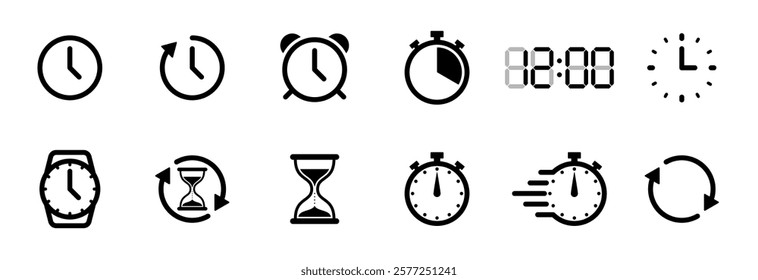 time icon vector set. clock, hour, minute, second, symbol