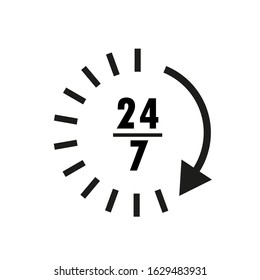 Time icon. Time and watch, timer symbol. UI. Web. Logo. Clock sign. 24 hours time icon. Watch symbol. Classic flat style. Simple 24 hours icon. Vector