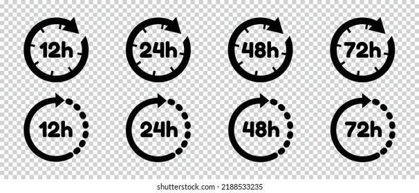 Iconos de tiempo de 12 h a 72 h - Ilustraciones vectoriales diferentes aisladas en fondo transparente