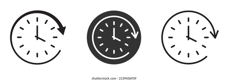 Time icons. Clock icons. Passage of time signs. Isolated on white background. Flat vector illustration.